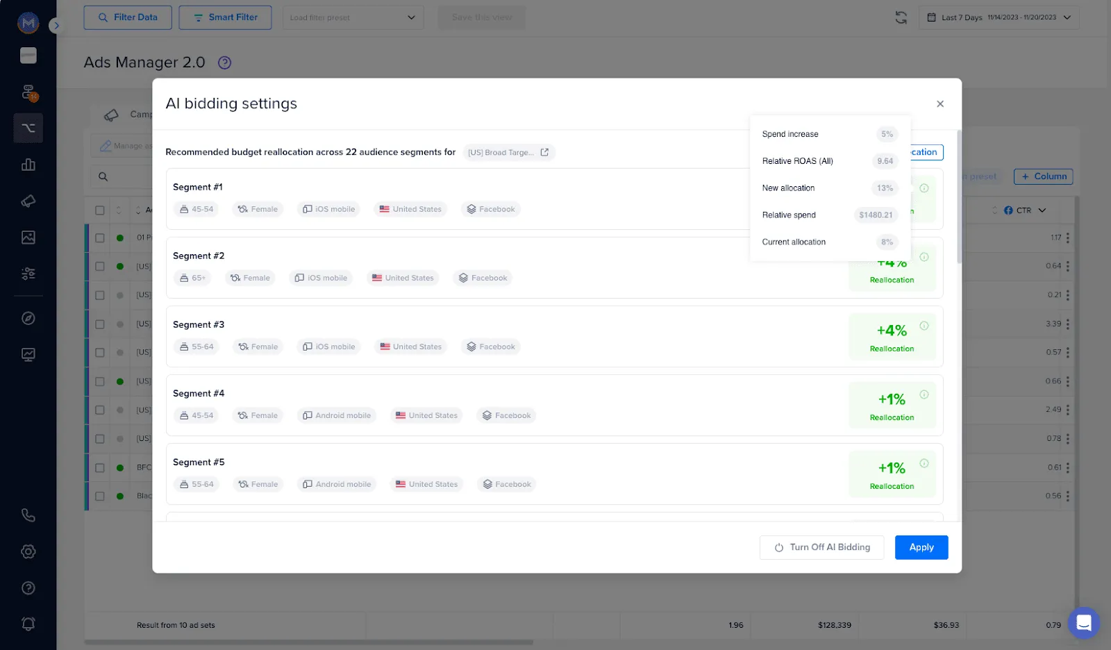 AI Bidding settings you can adjust.