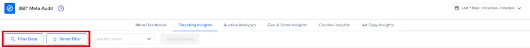 Filter and Smart Filter buttons on the Targeting Insights page.