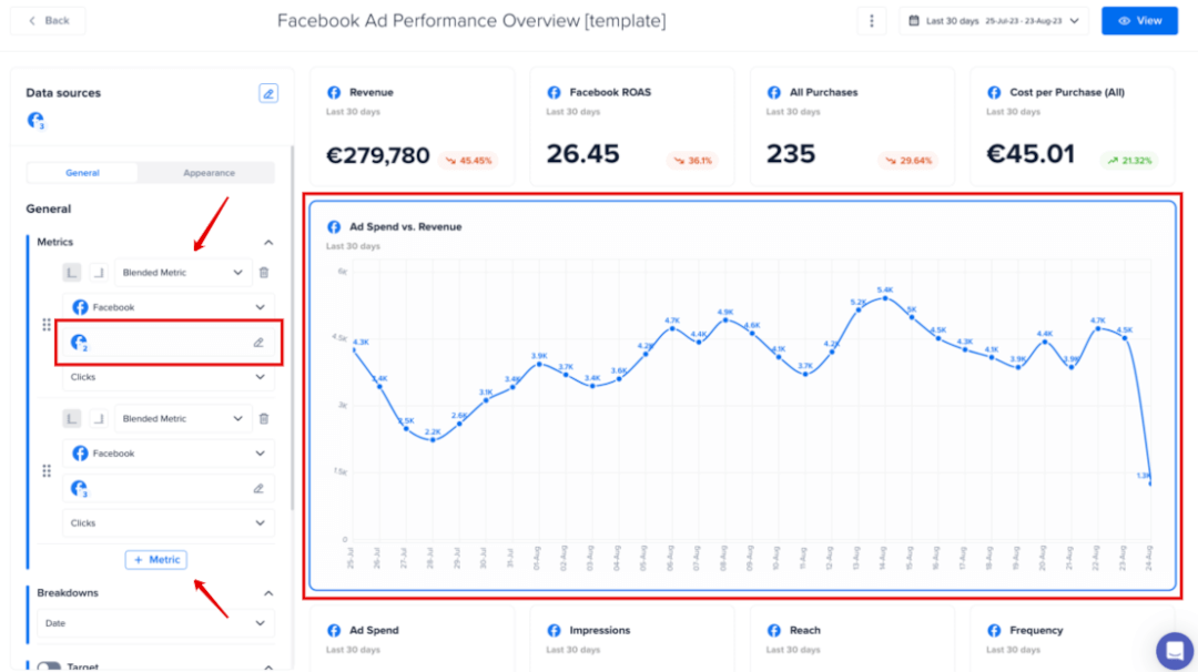 Add more Facebook accounts to compare metrics on One-Click Report.