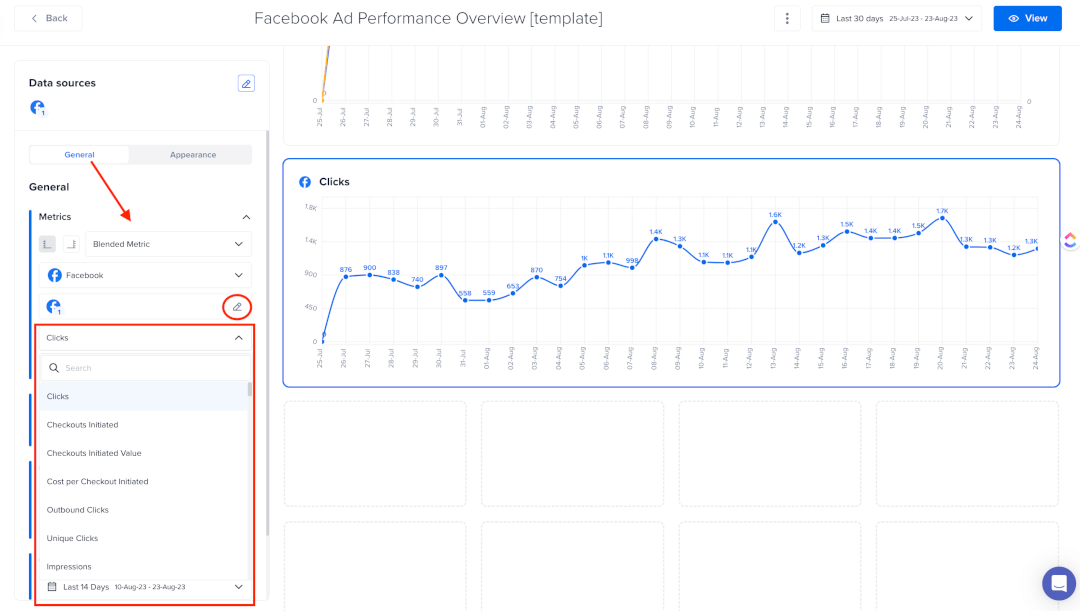 How to adjust widget metrics on One-Click Report