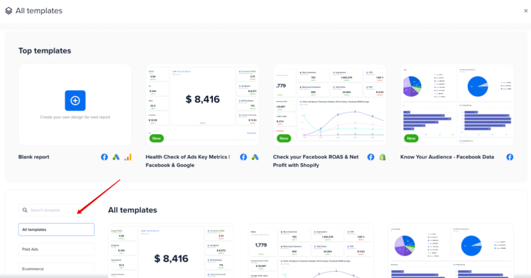 Browse the template library on One-Click Report