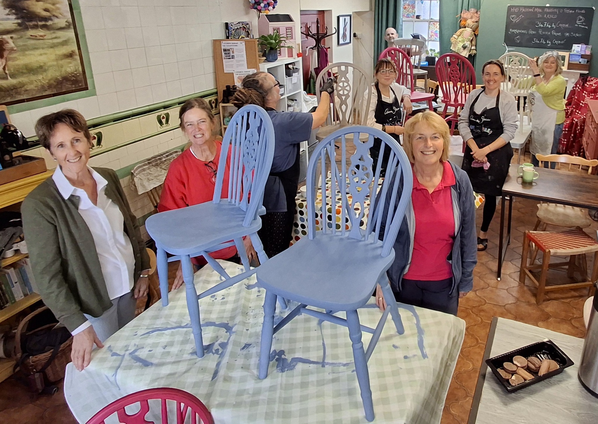 Photo of chair painting event at Llandovery's Library of Things