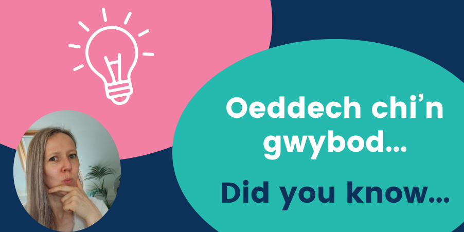 Graphic with lightbulb and photo of woman thinking. Text says did you know in Welsh and English