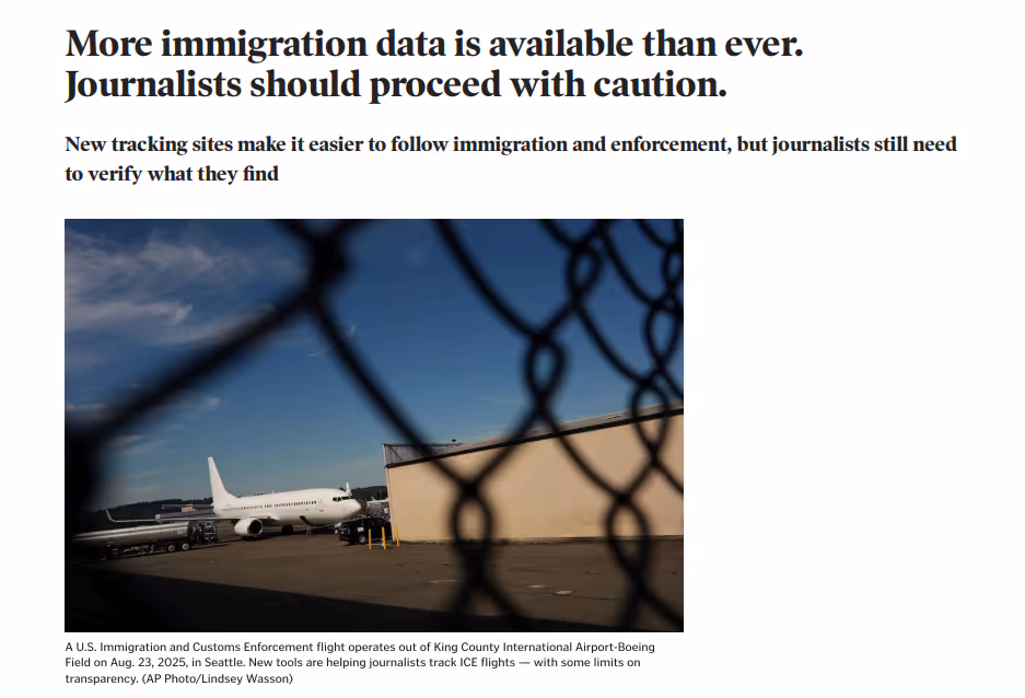 Screenshot of article headline and hero image (of a commercial jet parked at an airport gate, with the lens perspective through a chained-link fence nearby.