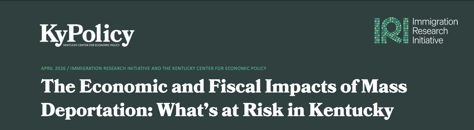 Screenshot of article title and logos for KyPolicy (Kentucky Center for Economic Policy) and Immigration Research Initiative.