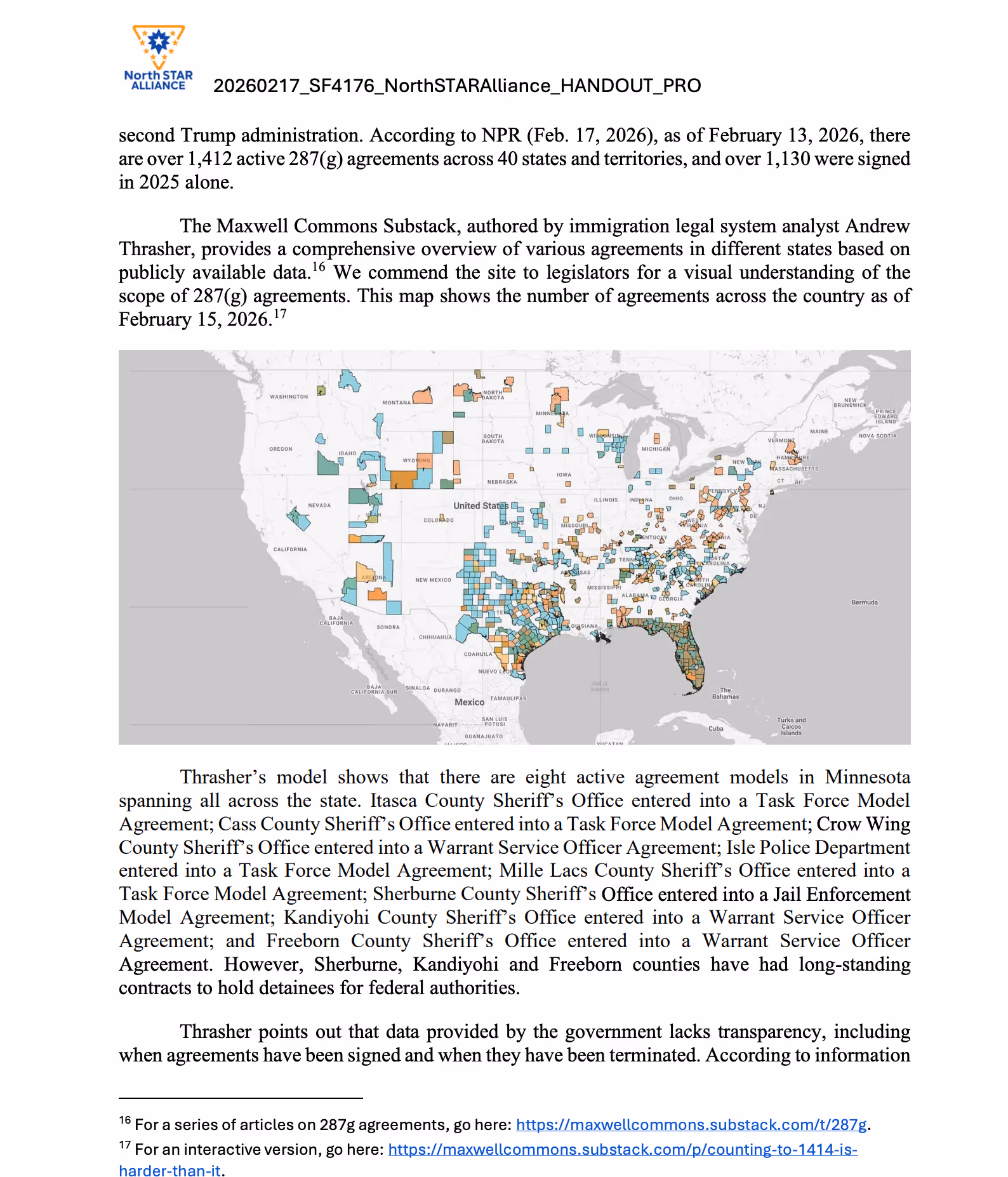 Screenshot from 'Statement of Support' from the North Star Alliance, for Minnesota Senate File 4176 (the "STAR Act") dated March 17, 2026.