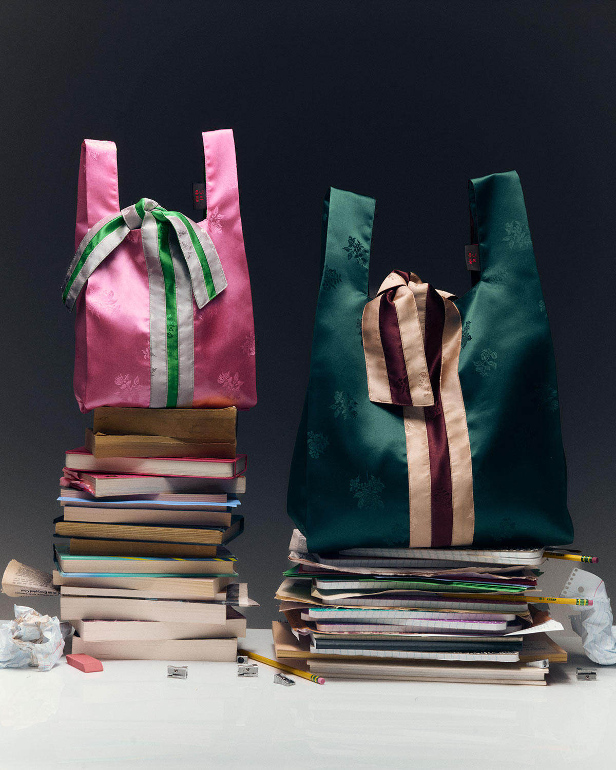 Small Seoul Bodega Tote in Peony Pink Combo Medium Seoul Bodega Tote in Emerald Green Combo