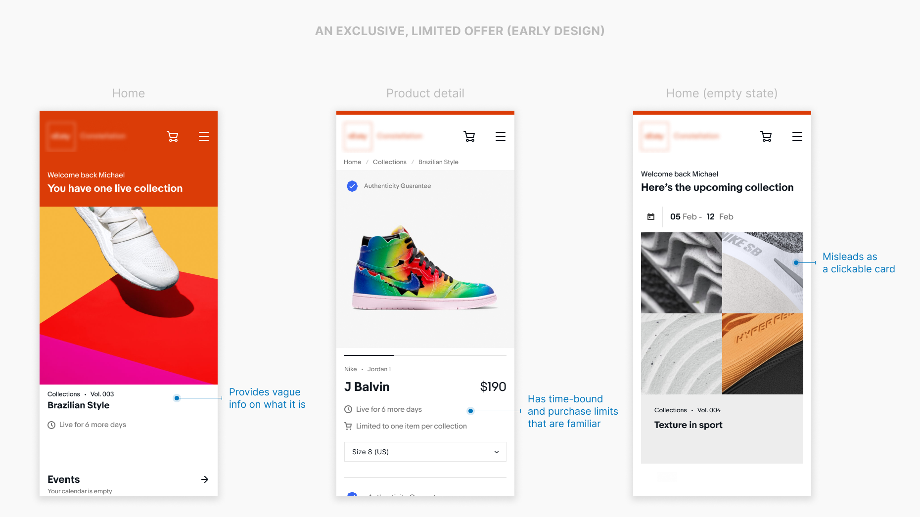 Early designs focusing on an exclusive and limited offer