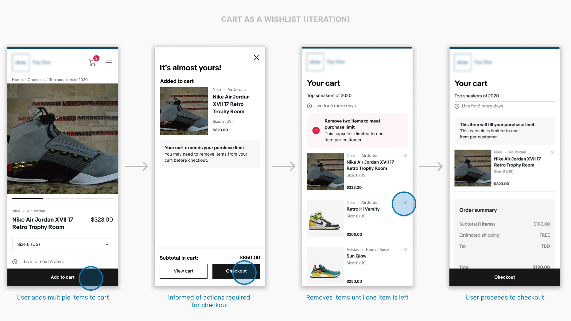 Later designs focusing on using the cart as a wishlist