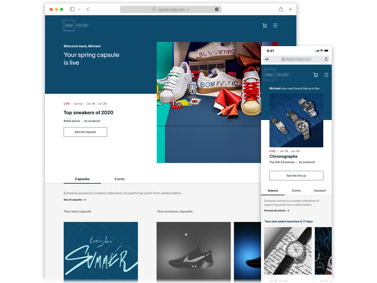 Web and mobile mockups of the Top Star home page