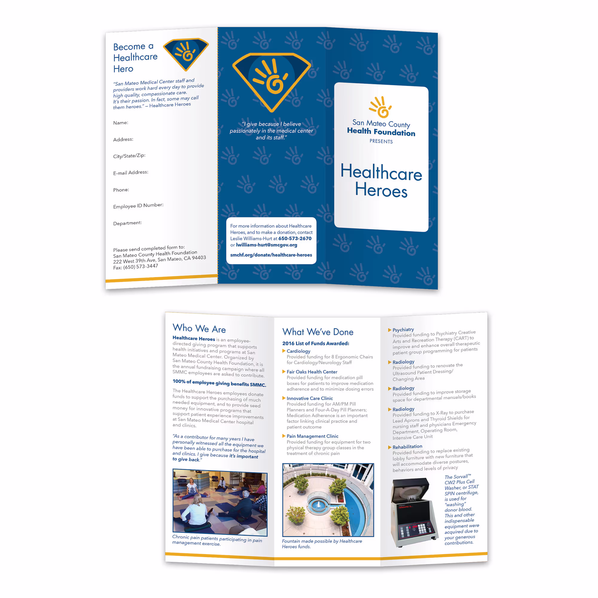 Tri-fold brochure showcasing an overview of "healthcare heroes"