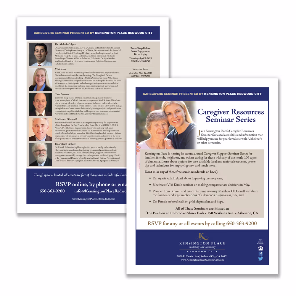 Mailer displaying caregiver information.