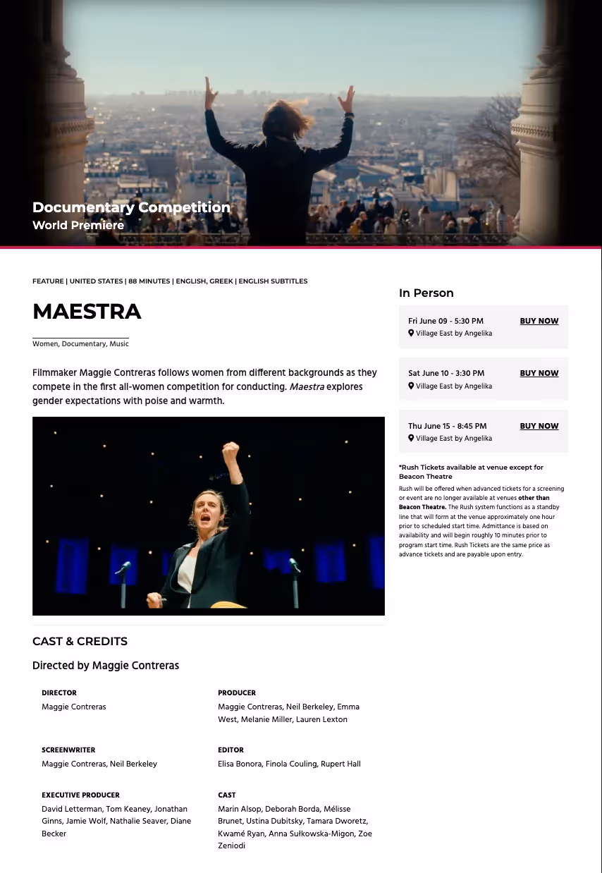 "Maestra" to be premiered at Tribeca Film Festival