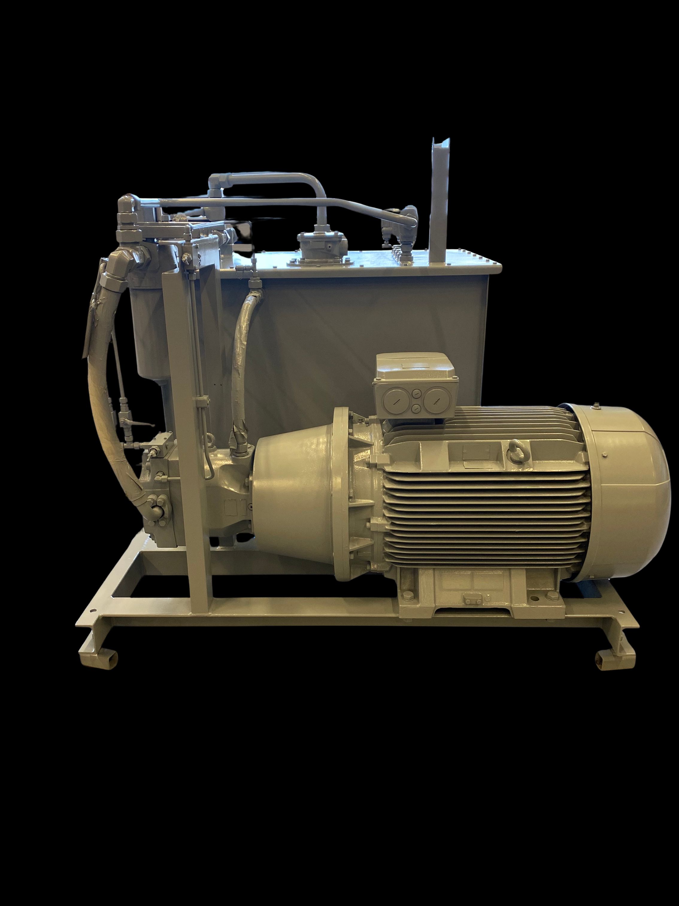 Kundetilpasset hydraulikkaggregat med hydraulikkpumpe, tank og elektromotor