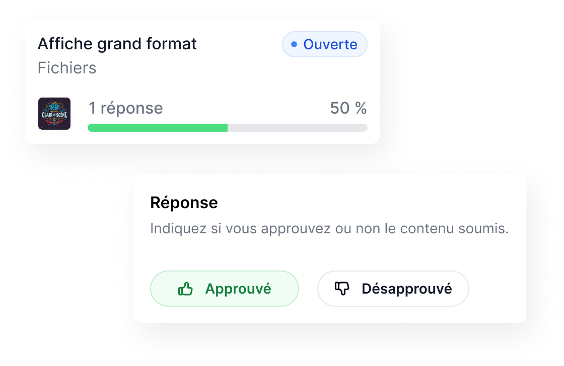 Exemple d'une demande d'approbation, avec la réponse, approuver ou désapprouver