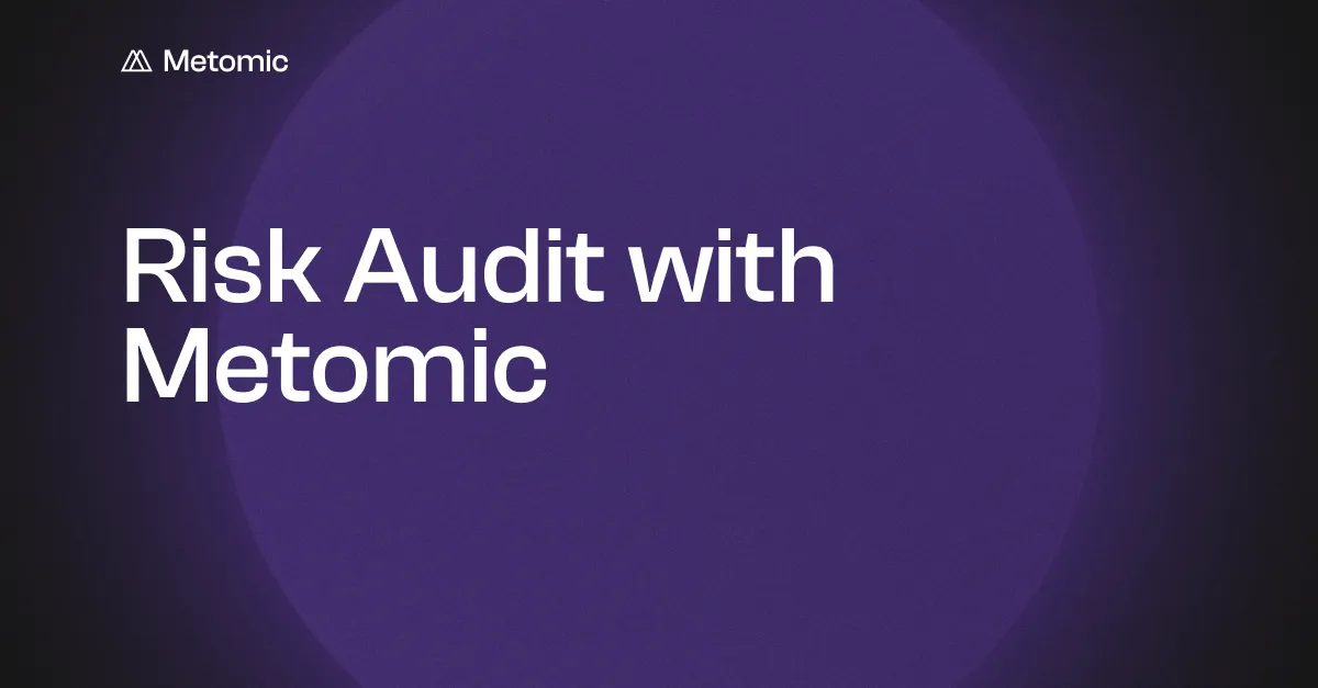 Metomic logo with text saying Risk Audit with Metomic on a dark purple background.
