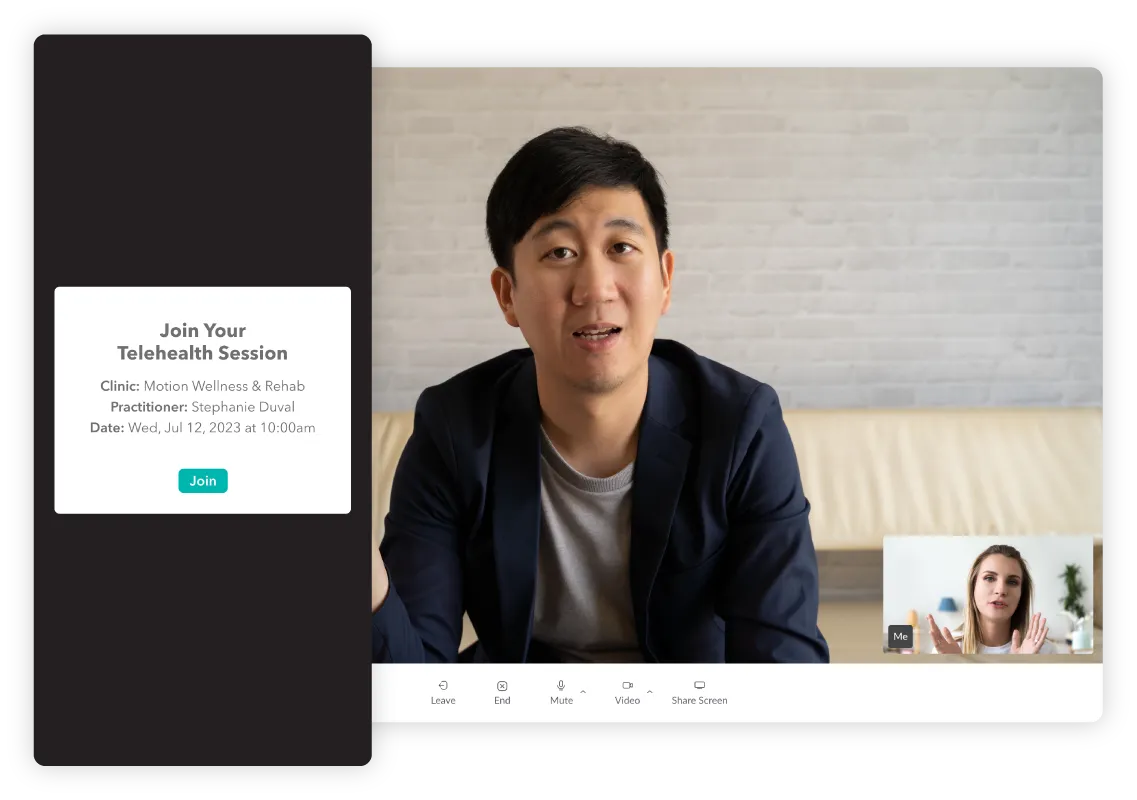 Juvonno Telehealth waiting room screen and session with a patient