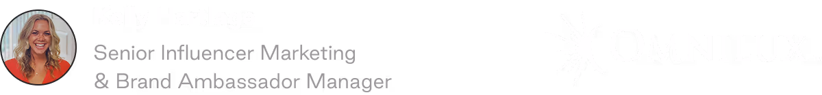 Headshot of a smiling woman with blonde hair wearing a red top beside text reading Kelly Hartlage, Senior Influencer Marketing & Brand Ambassador Manager, and the Omnilux logo.