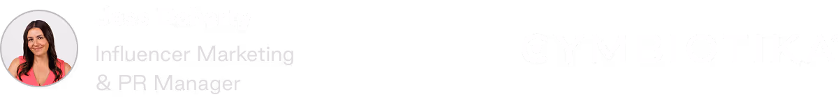 Portrait of a smiling woman with long dark hair wearing a pink top, identified as Jess Doherty, Influencer Marketing & PR Manager, next to the Cymbiotika logo.