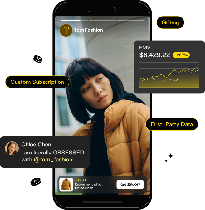 Creator story on a phone with an EMV chart and a customer comment