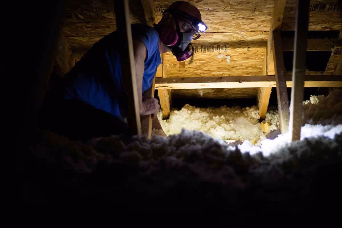 Technician inspecting crawlspace