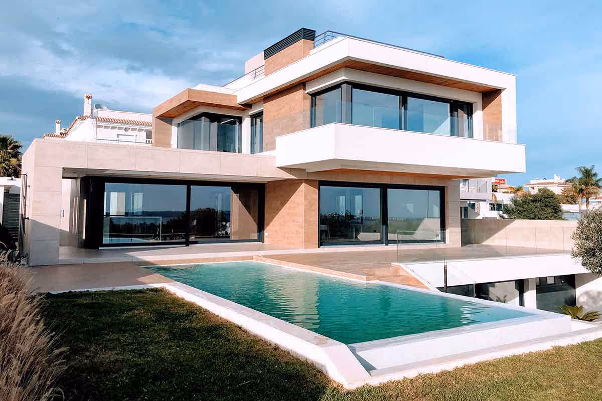 Large modern home with pool