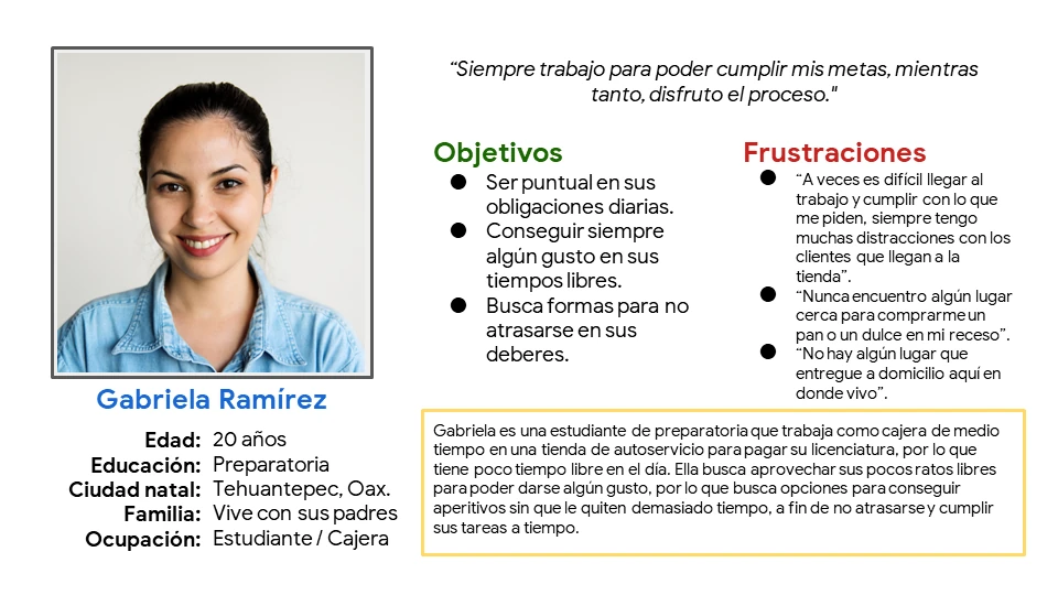 Diapositiva con los datos de la usuaria Gabriela Ramírez.