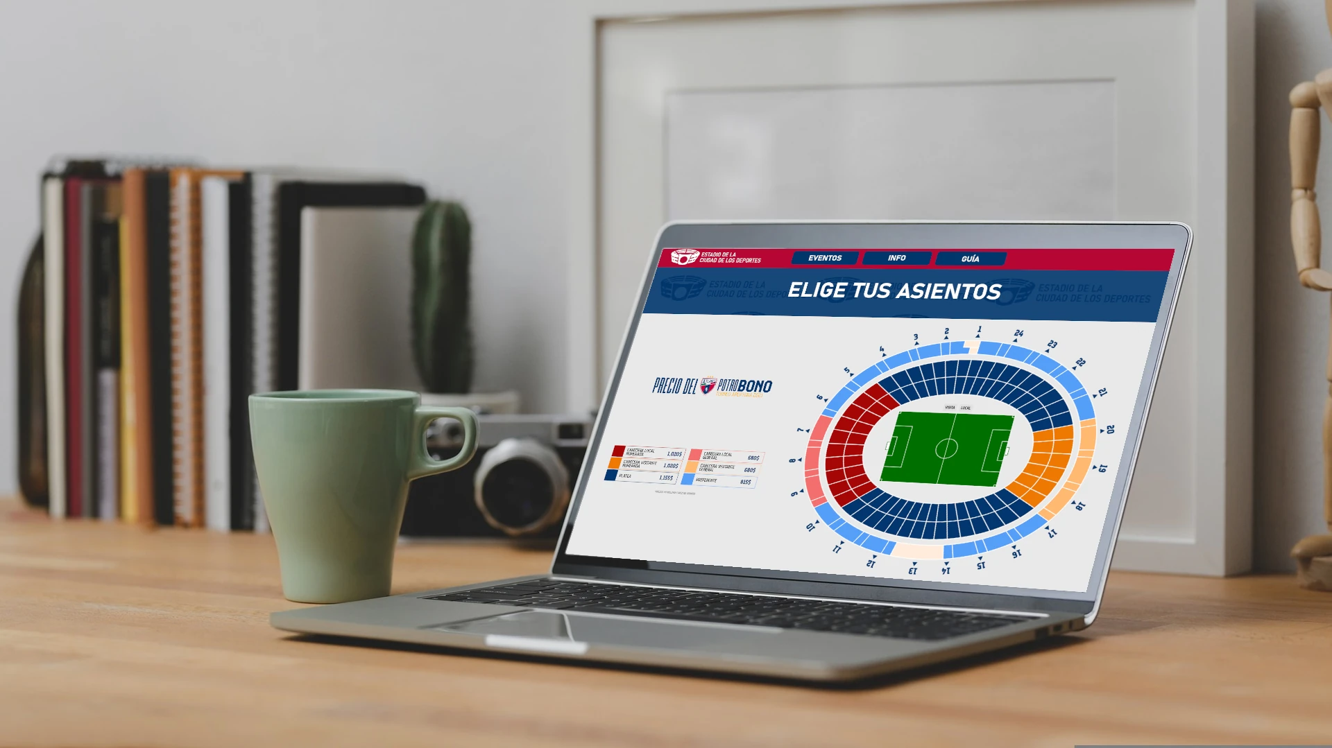 Página web del Estadio de la Ciudad de los Deportes aplicada a una computadora portátil.