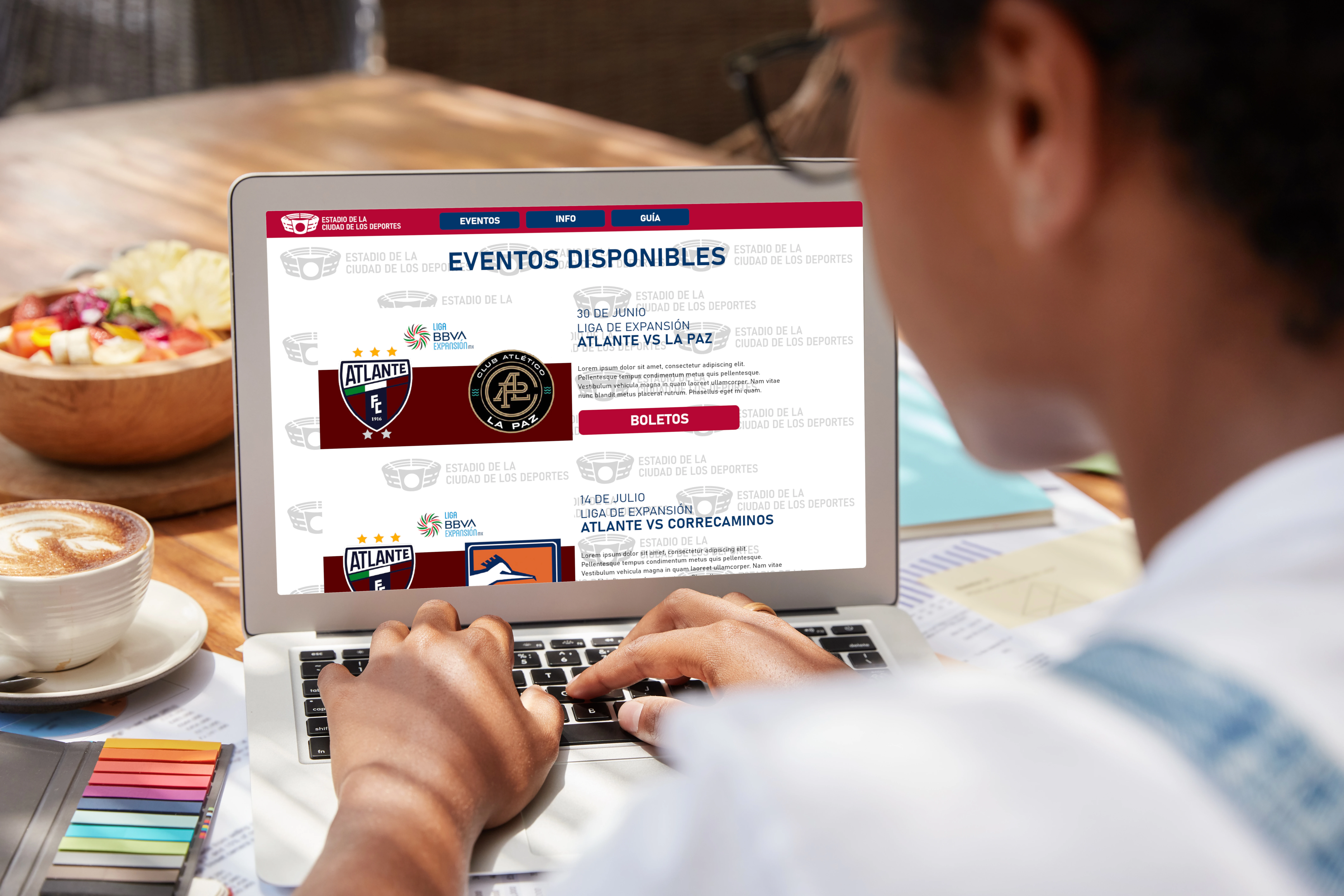 Página web del Estadio de la Ciudad de los Deportes siendo utilizada por un usuario.