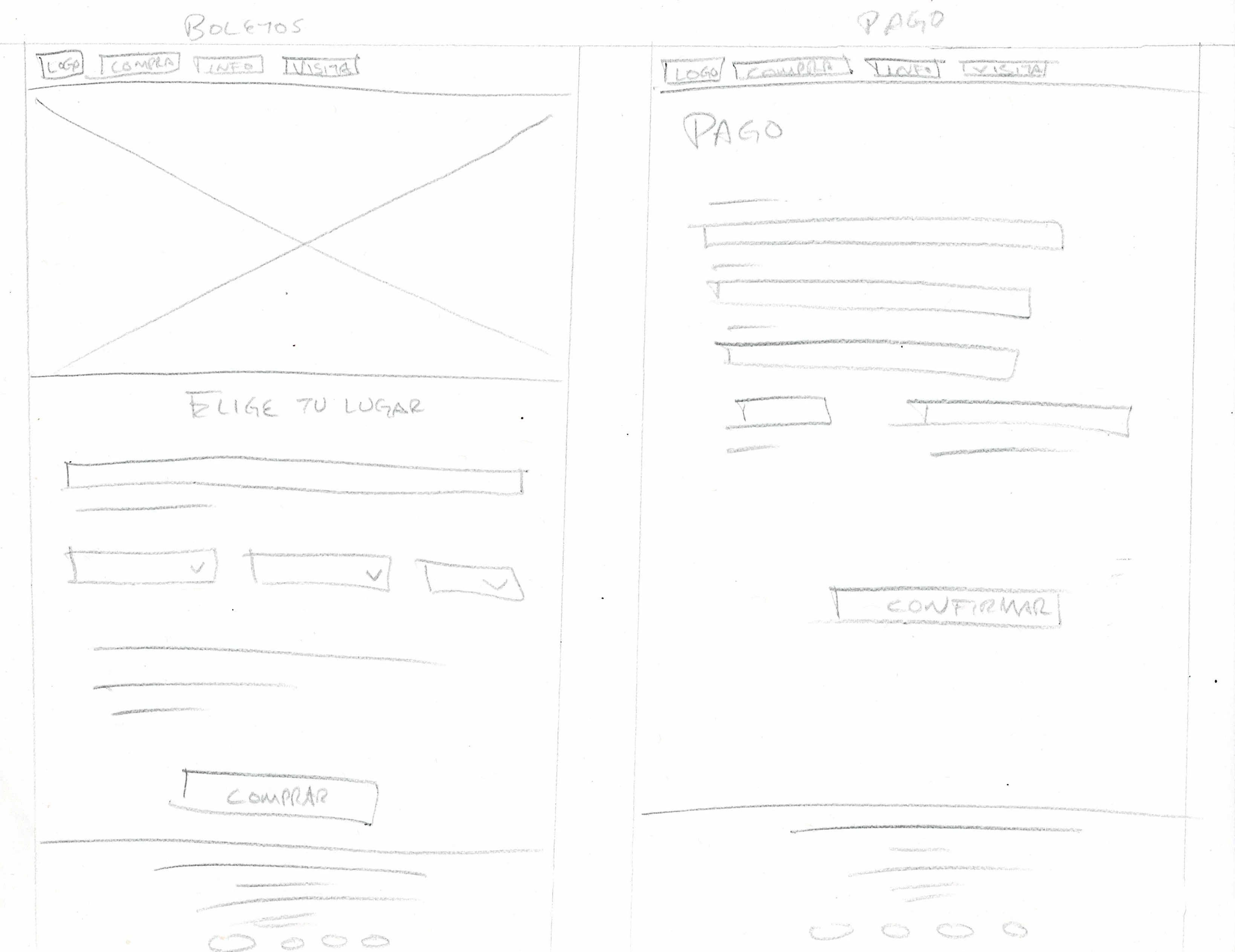 Esquema de página en papel hecha a mano de la página web del Estadio de la Ciudad de los Deportes.
