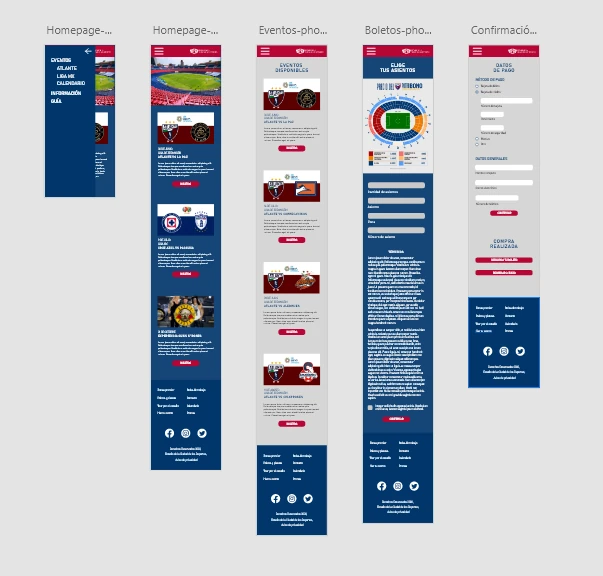 Maqueta de alta fidelidad de la página web del Estadio de la Ciudad de los Deportes para teléfonos móviles.