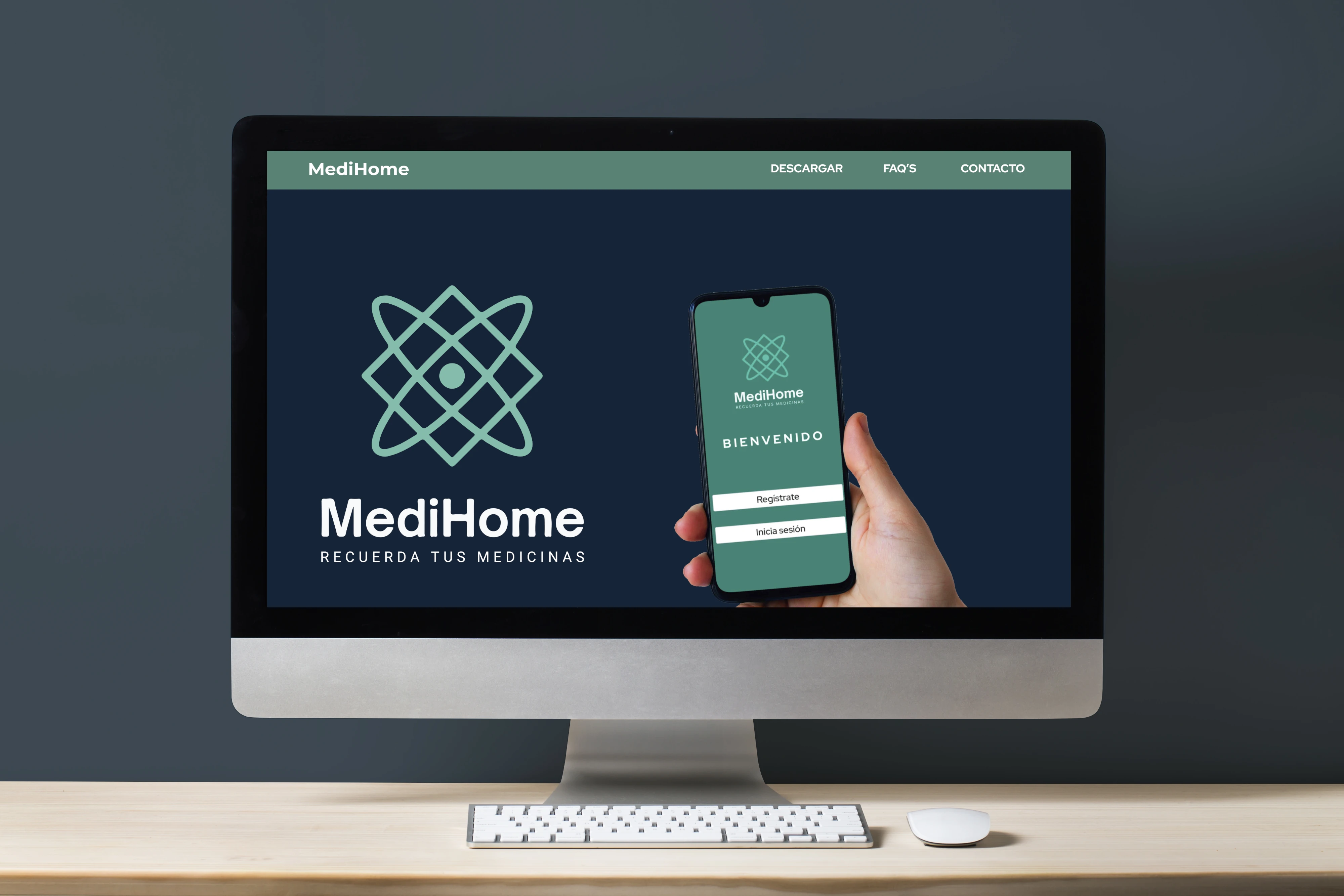 Página web de MediHome aplicada en una computadora.