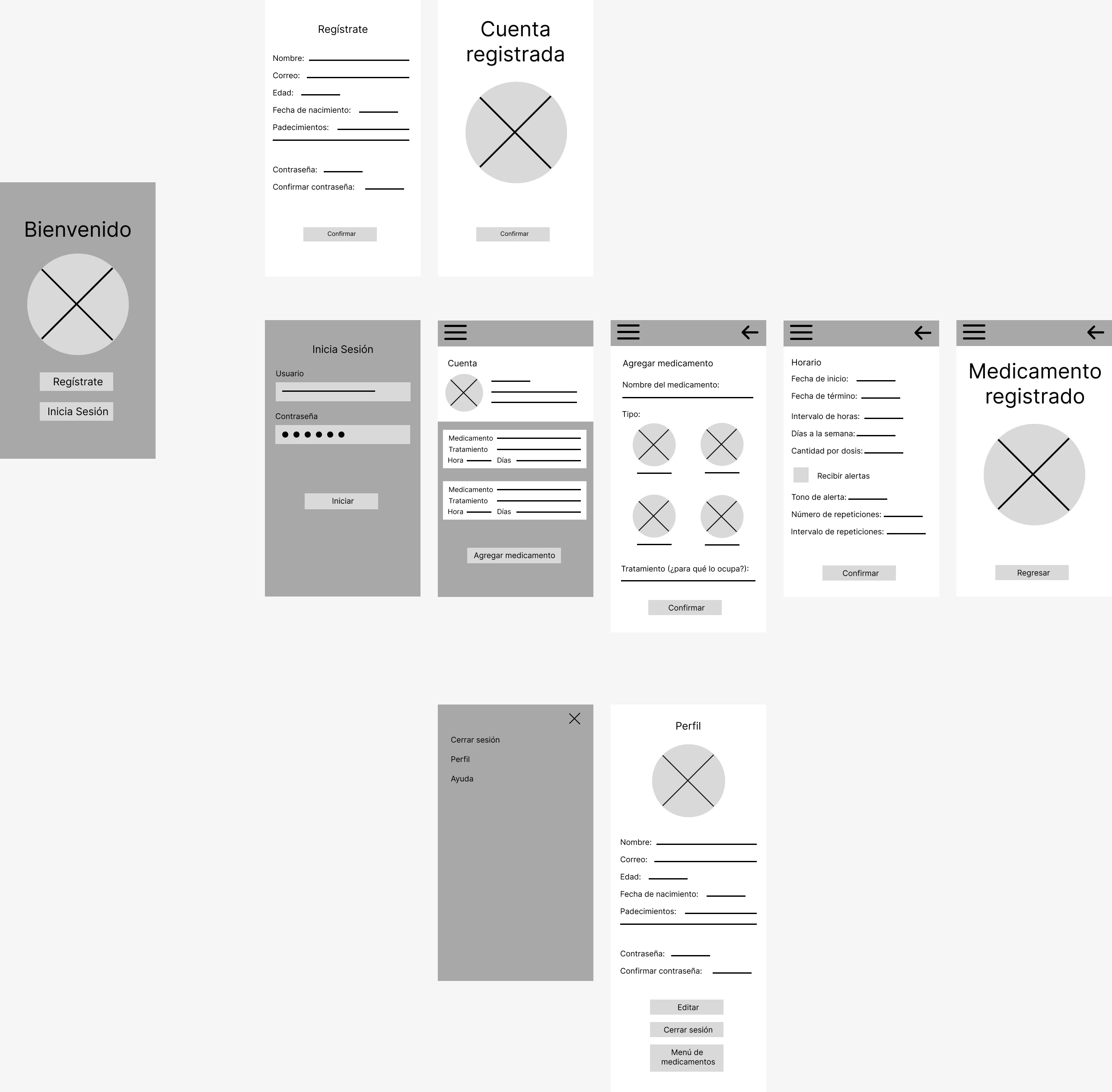 Diapositiva con el prototipo de baja fidelidad de la aplicación móvil de MediHome.