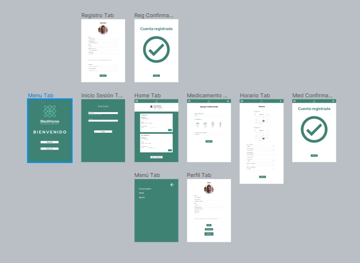 Diapositiva con el prototipo de alta fidelidad de la aplicación móvil de MediHome para tabletas.
