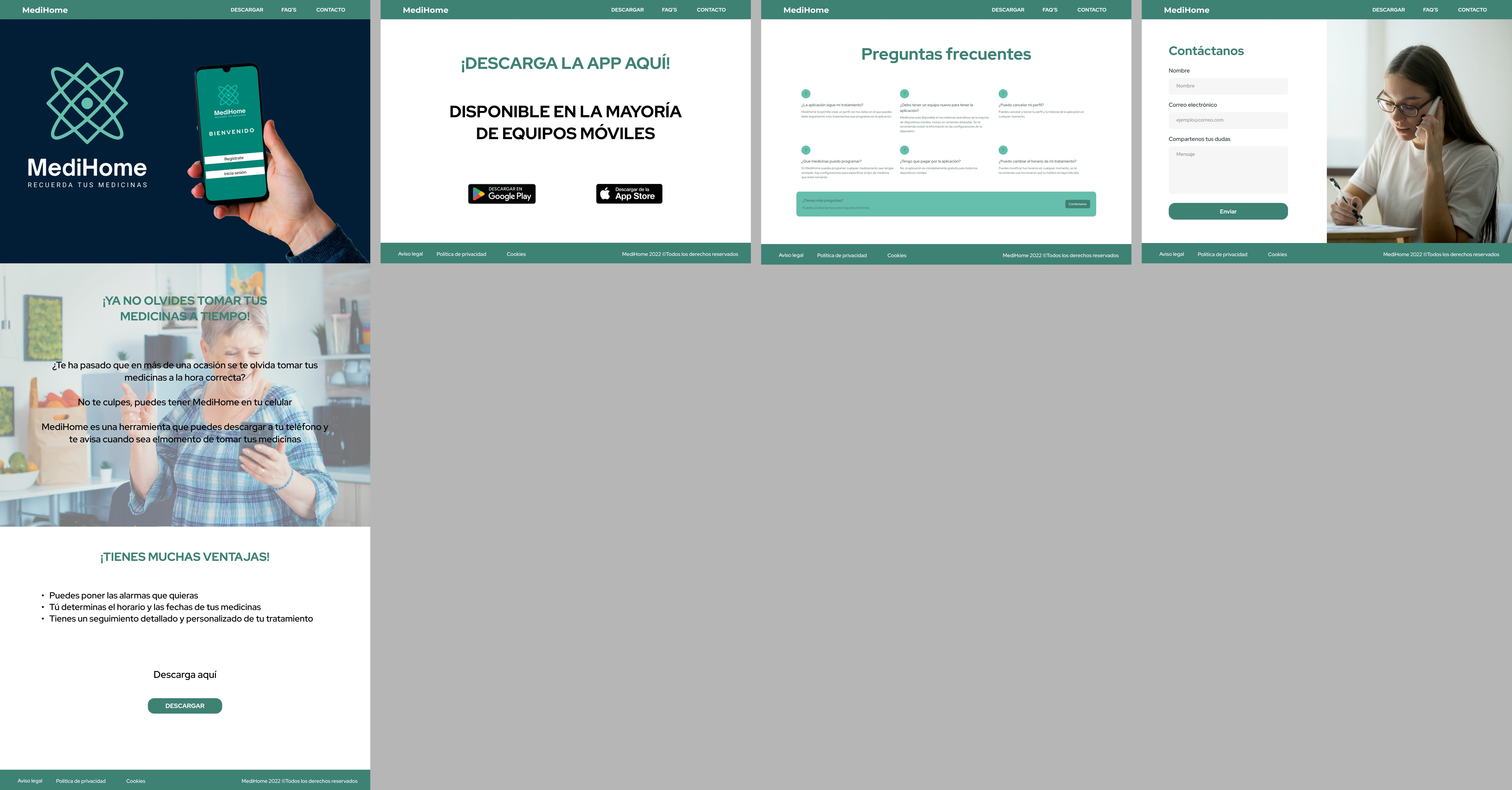 Diapositiva con el prototipo de alta fidelidad de la página web de MediHome.