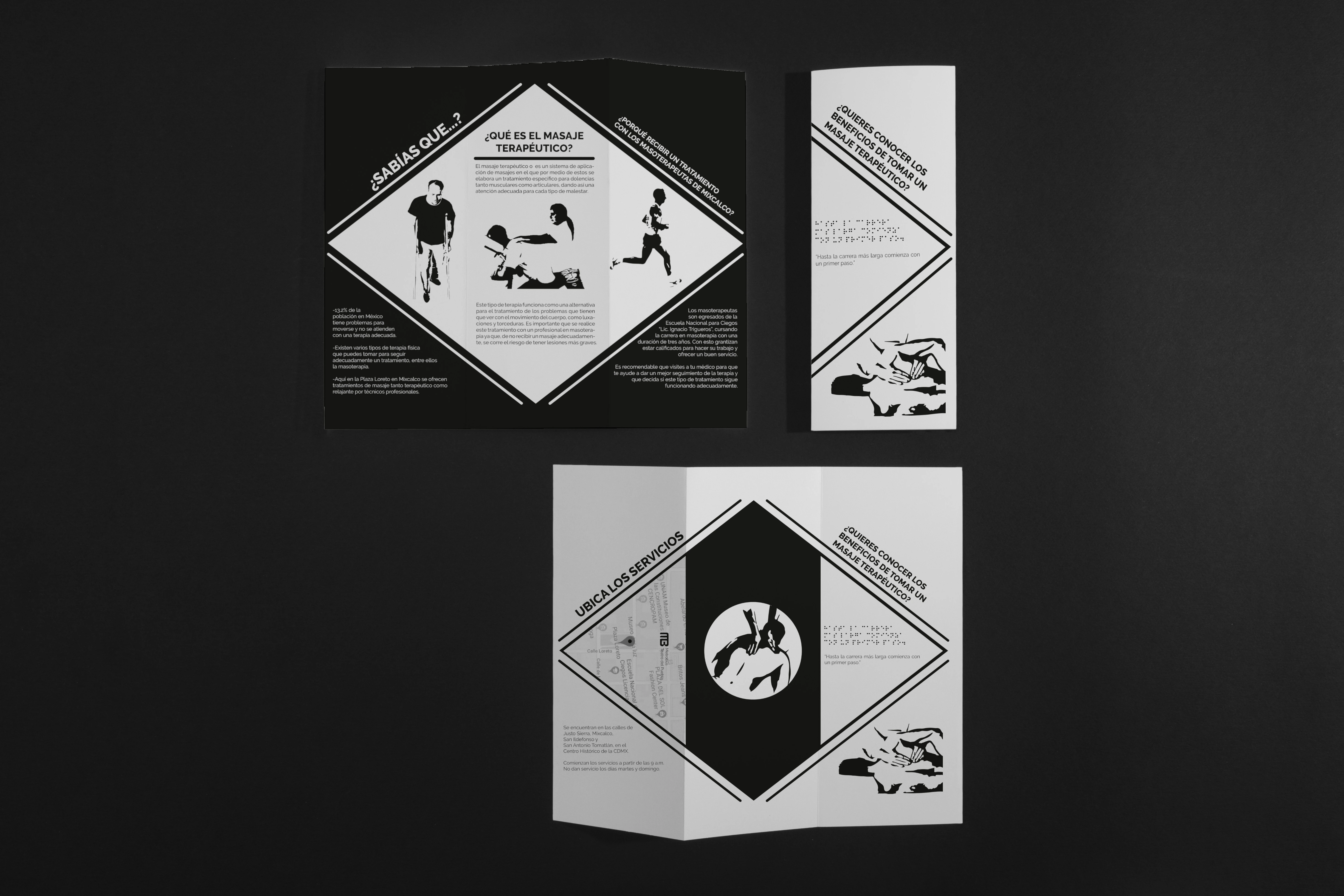 Ejemplo del tríptico informativo usado en el proyecto, en sus vistas frontal y trasera.