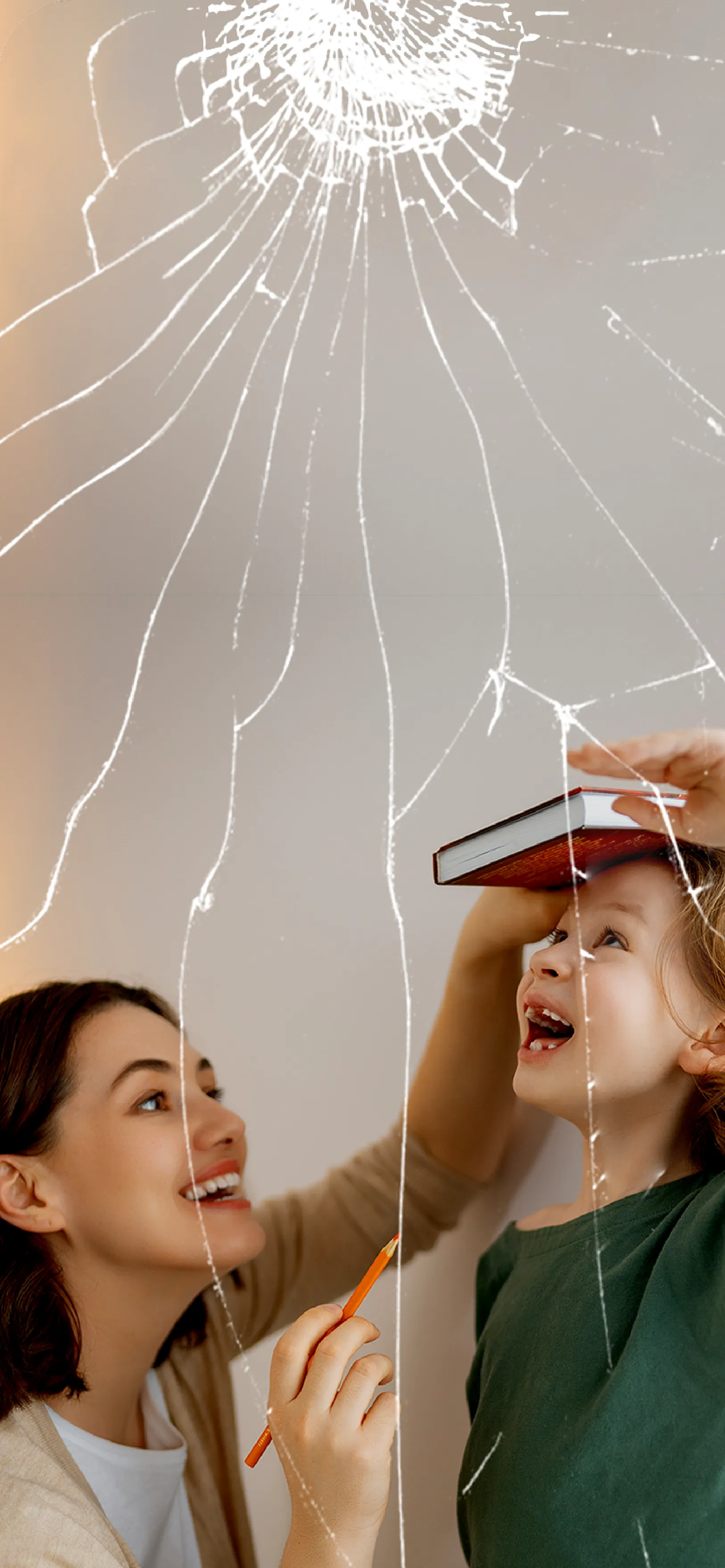 girls laughing with cracked screen