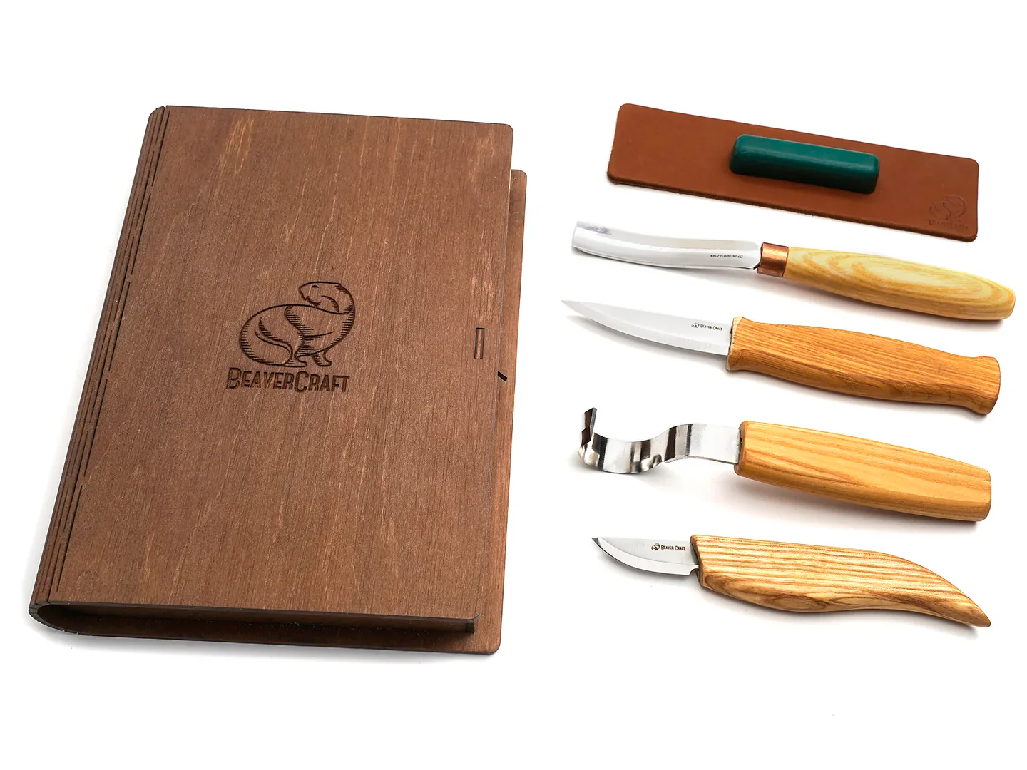 BeaverCraft Spoon and Kuksa Carving Professional Set with Knives and Strop in a Book Case