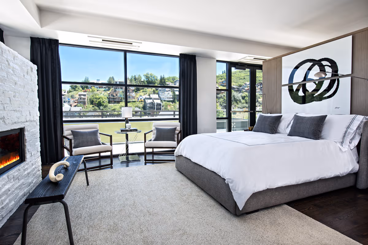 Park city bedroom with metal art
