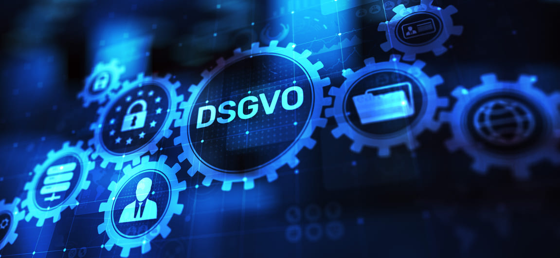 Blue gears with GDPR symbols.