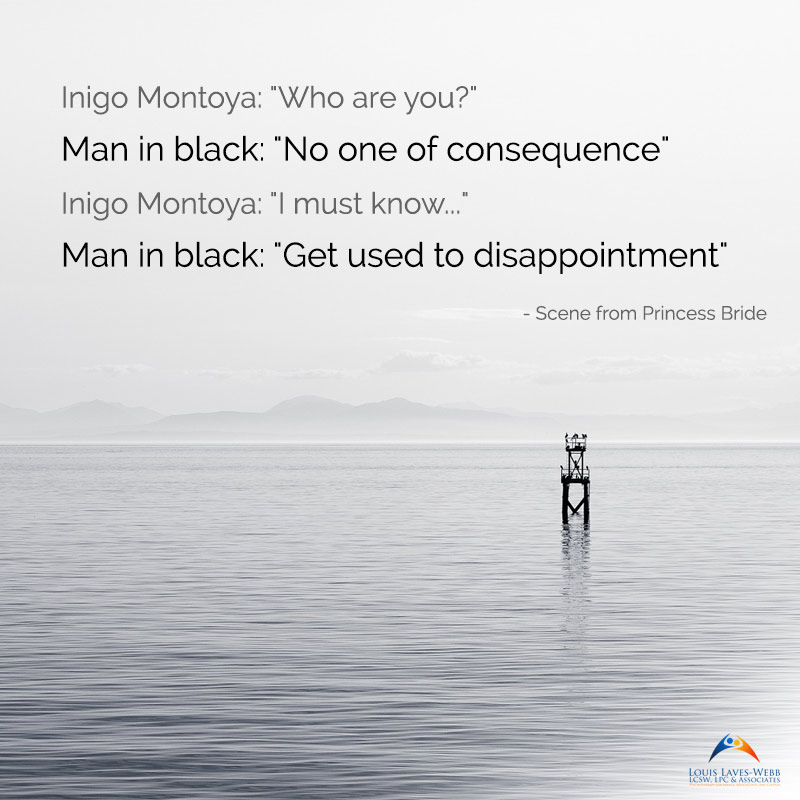Quote from Princess Bride over serene lake.