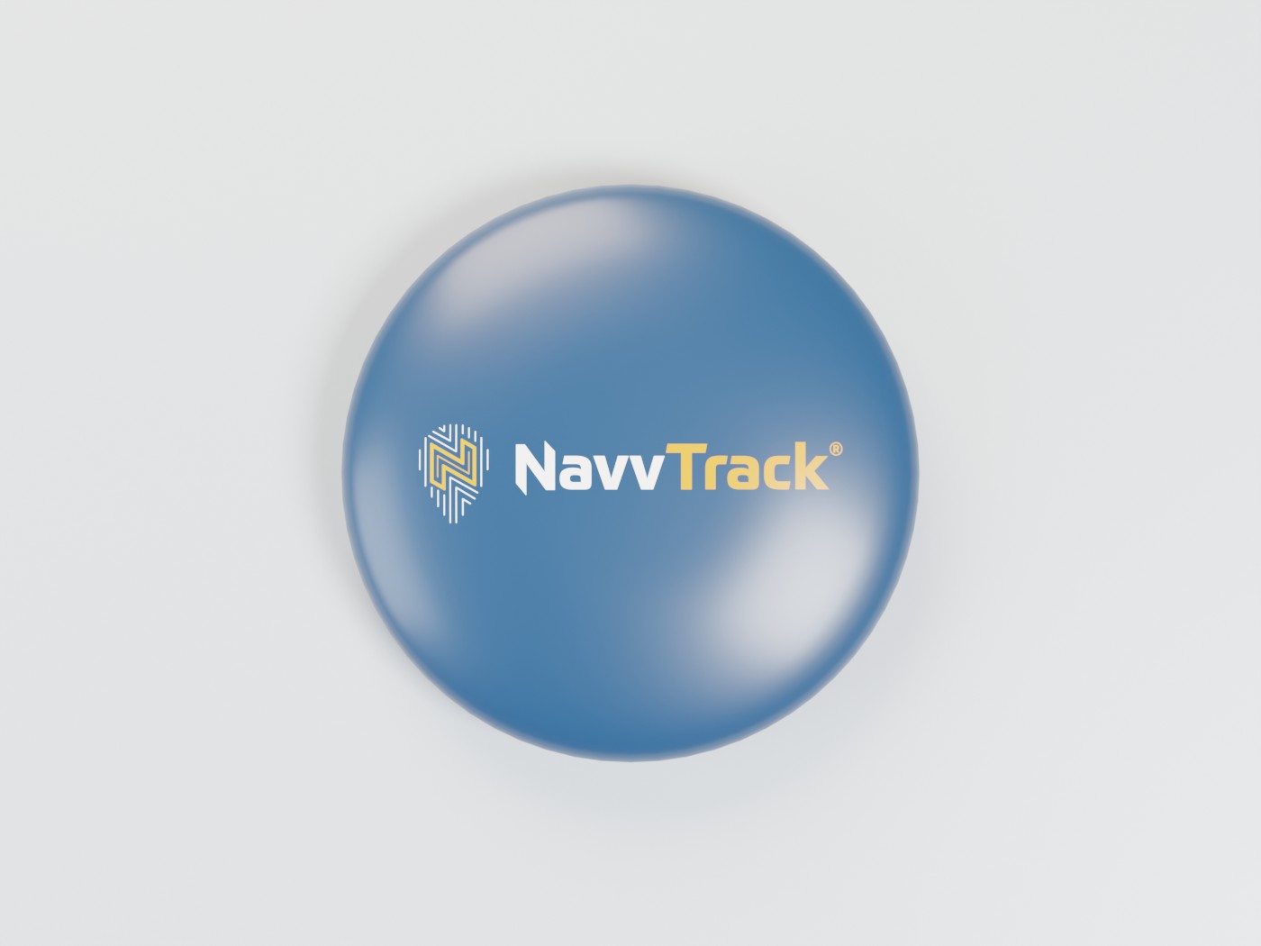 Top view of the NavvTrack asset tag showing the branded face
