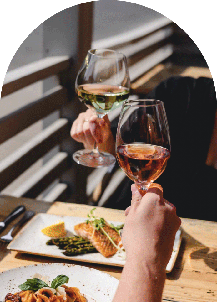 Wine and food at Bocconcino Italian restaurant\