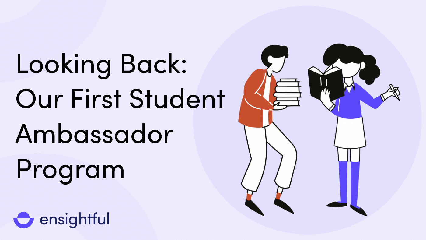 Two cartoon characters of student ambassadors discussing