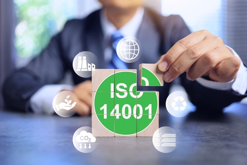 a man assembling an image of ISO 14001