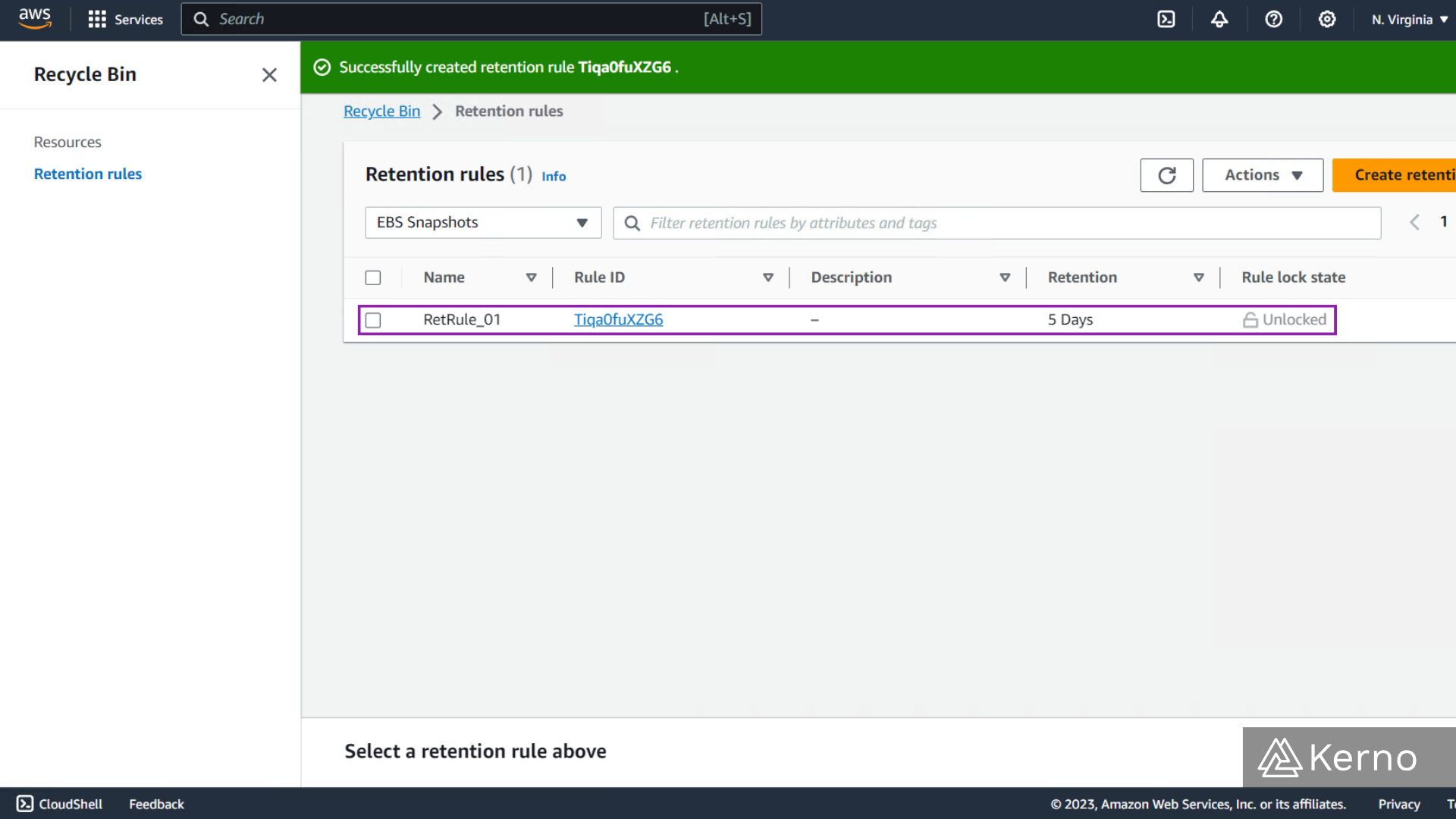 Figure 5.1 - Retention Rules via EBS Recycle Bin | Finalized Retention Rule Register