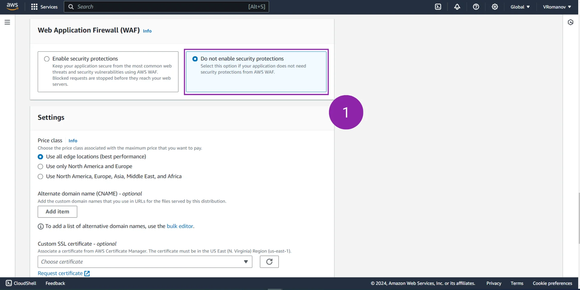 Figure 6 - AWS CloudFront | Specifying the Settings for the CloudFront Distribution