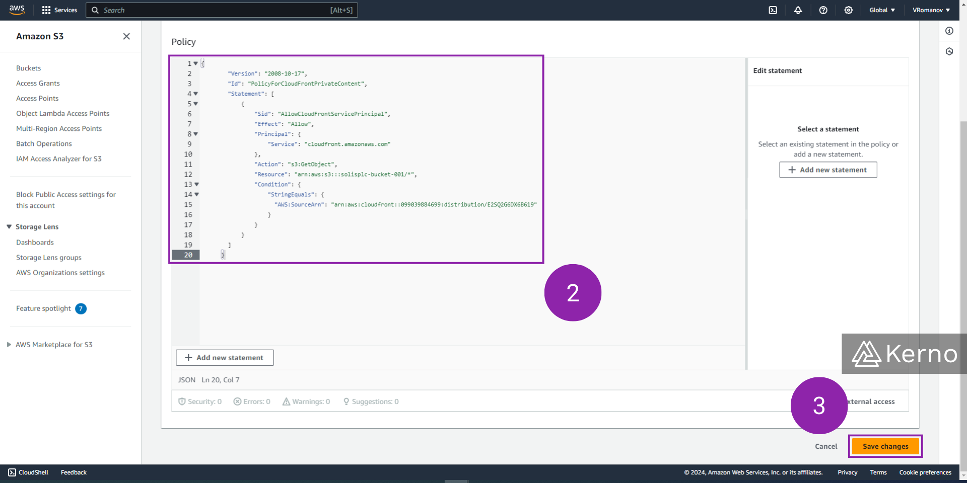 Figure 10 - AWS CloudFront | Specifying the Policy for the S3 Bucket Tied to CloudFront