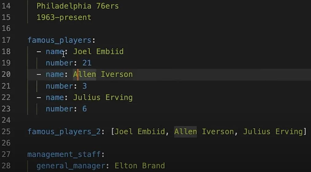 Image 1 - YAML Format | Example of a YAML specification for a sports team