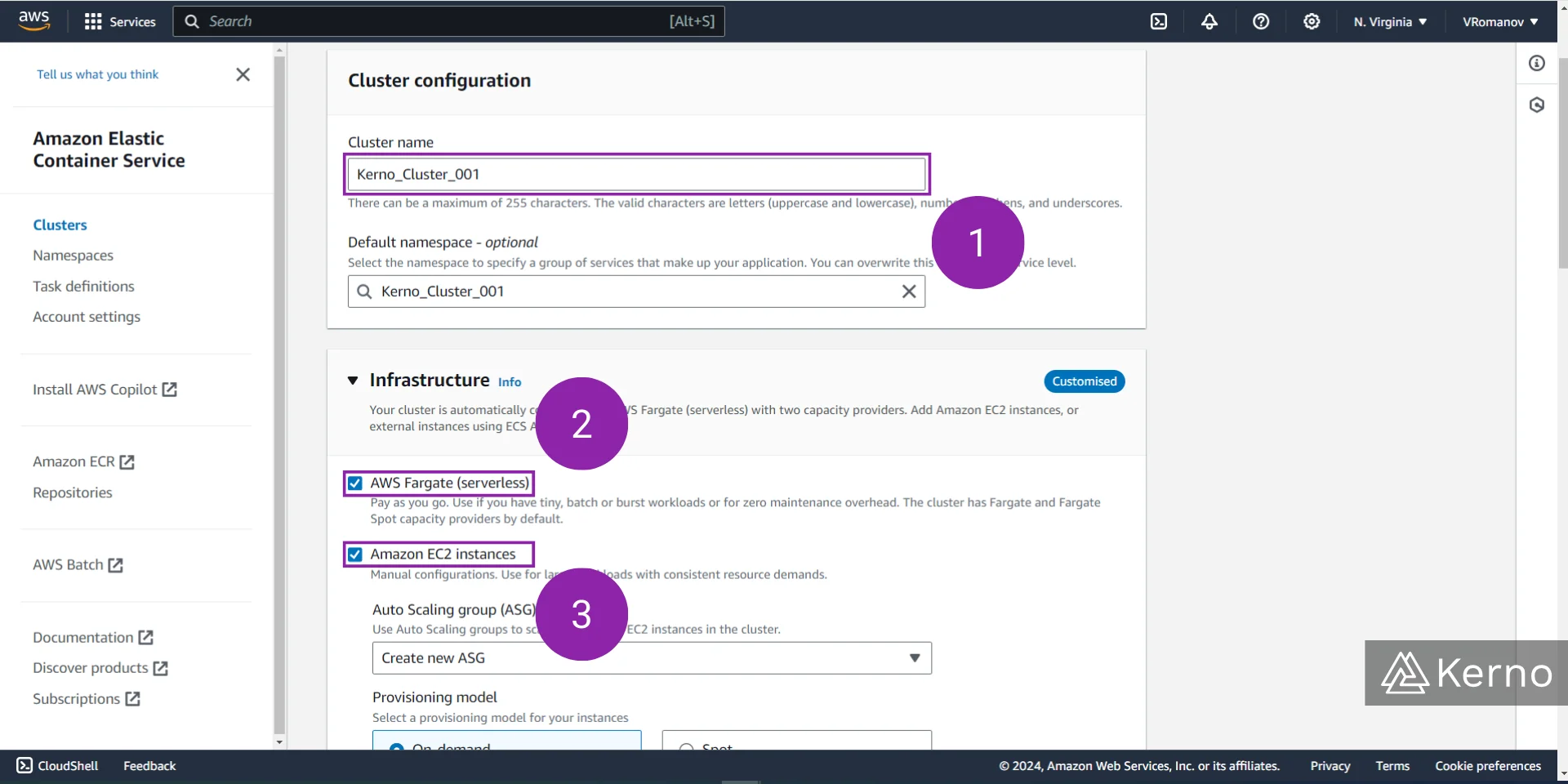 Figure 6 - AWS ECS | Setup Cluster Parameters & Specify EC2 Instances to Use